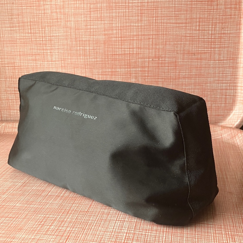 Narciso Rodriguez black satin makeup case zip cosmetic bag toiletry travel case